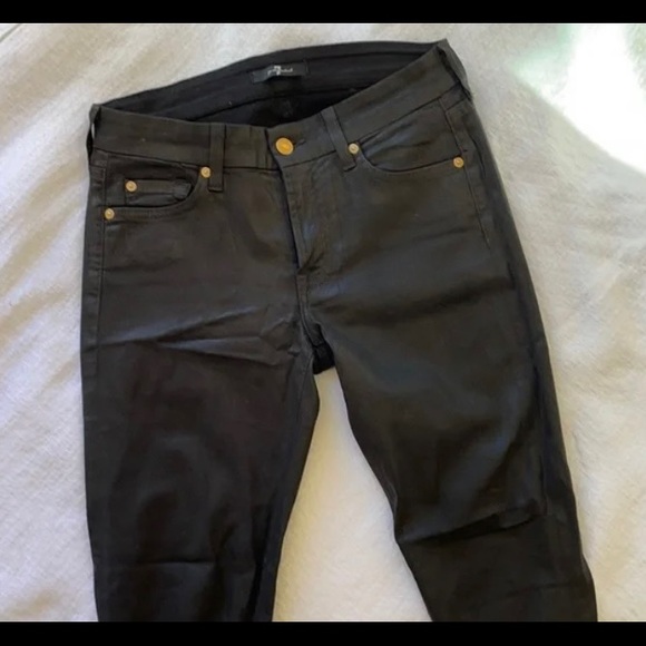 7 for all mankind black coated stretch jeans with zipper detail at ankle… - Picture 4 of 7